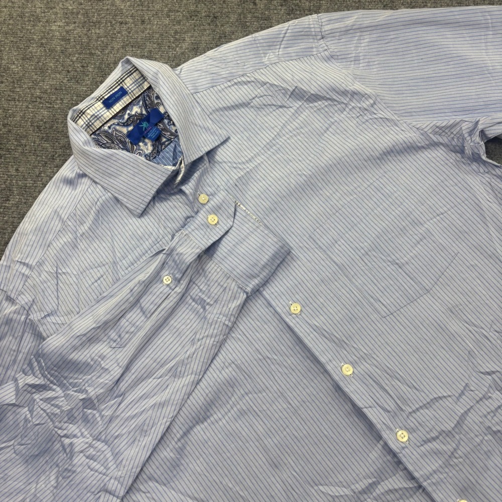 Egara‎ Button Down Shirt XXL Blue Striped Non-Iron Cotton Mens